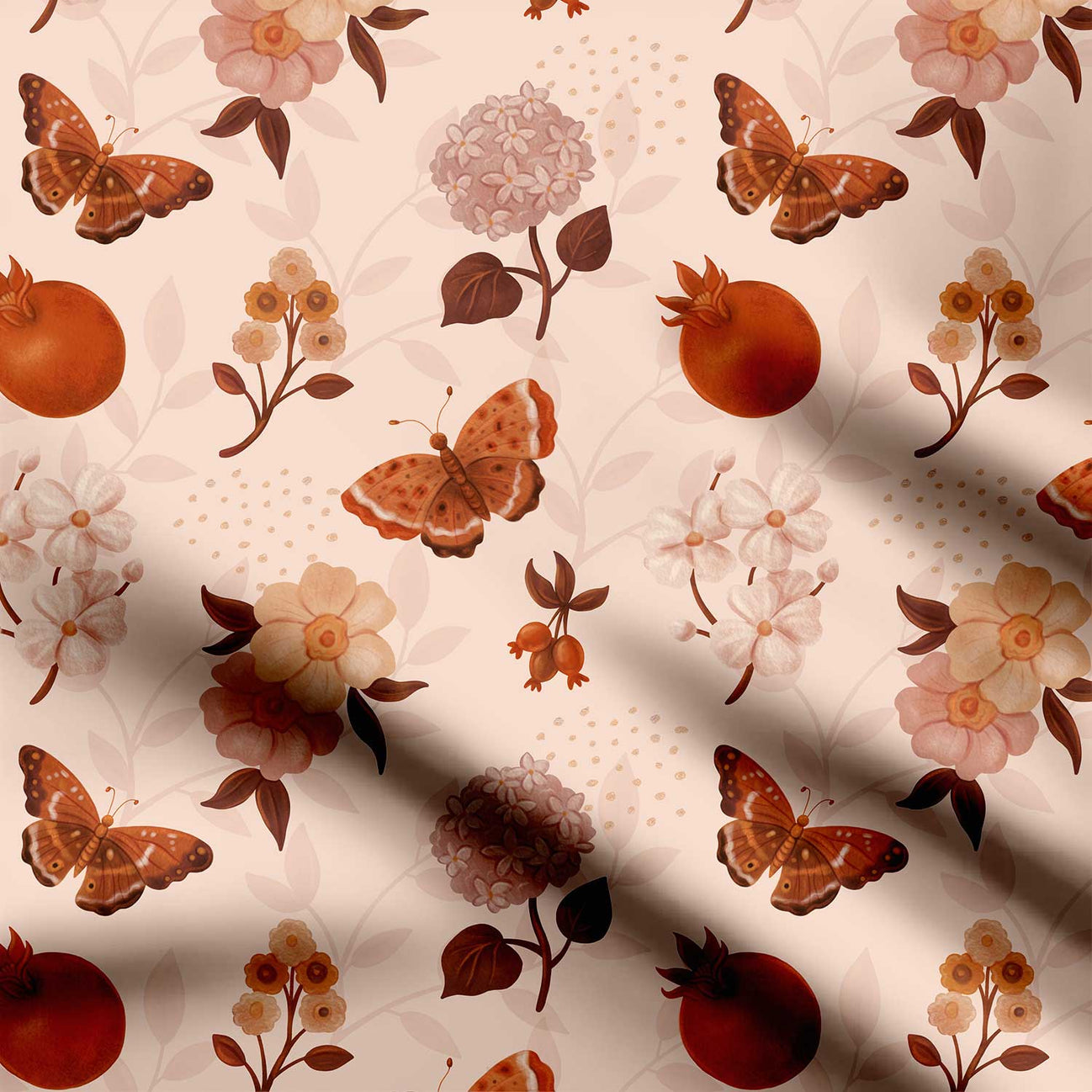 Peach Leaves Print Fabric