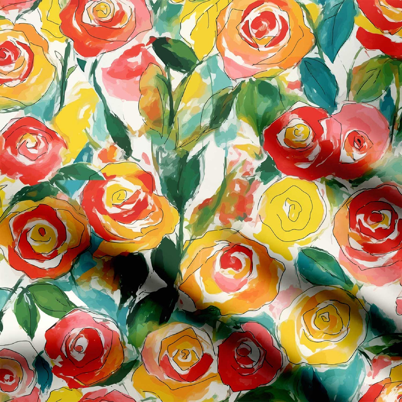 hand drawing rose allover Print Fabric