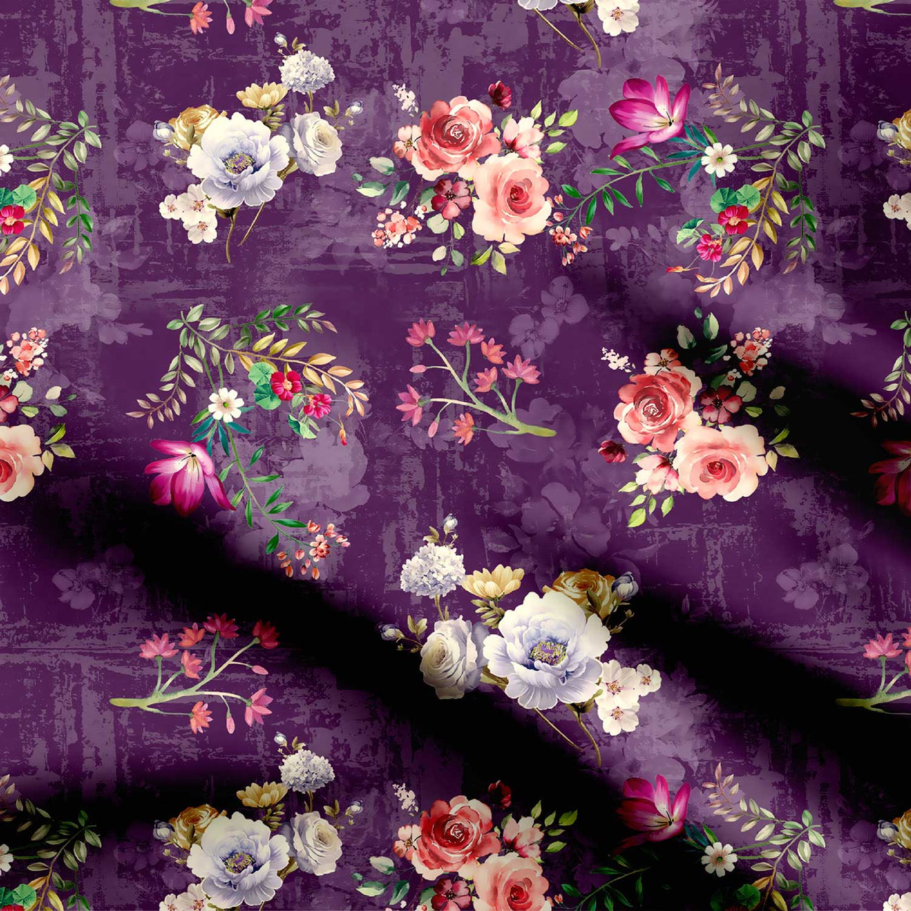 Beautiful purple ground with natural floral design Print Fabric