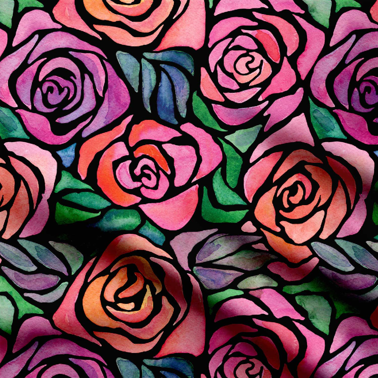 Hand drawing mixed colours roses Print Fabric