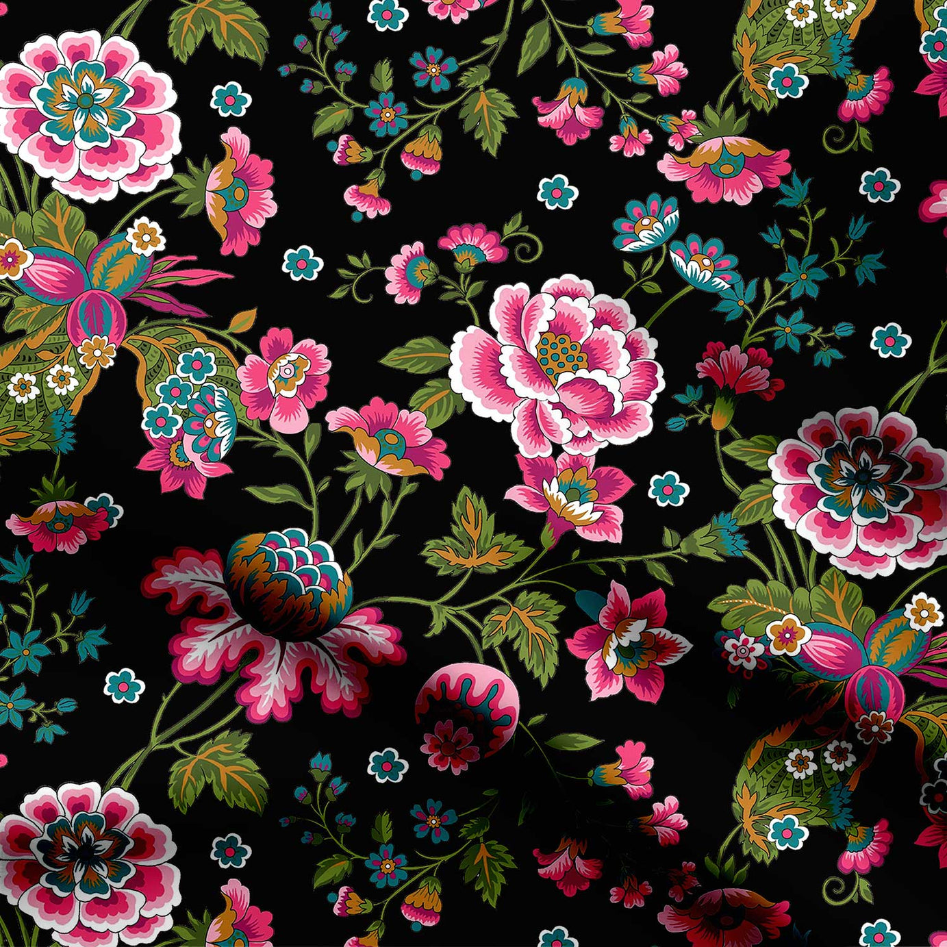 Pink indisch Watercolor Black Print Fabric