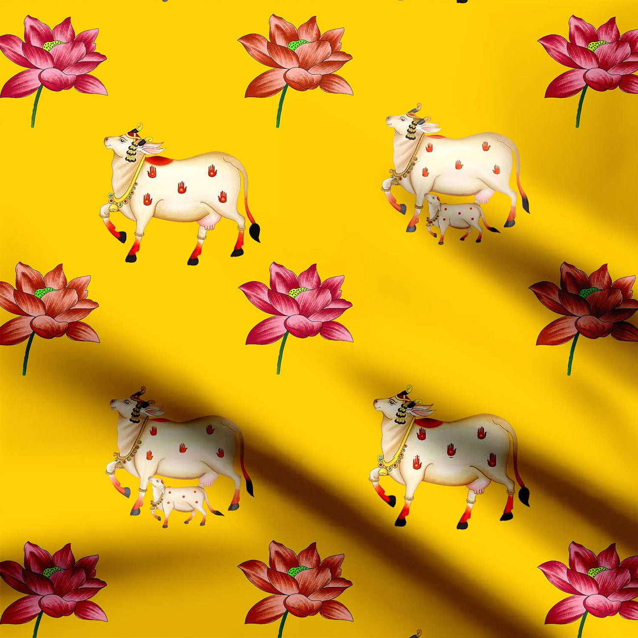 Pichwai Cow Elegance Print Fabric