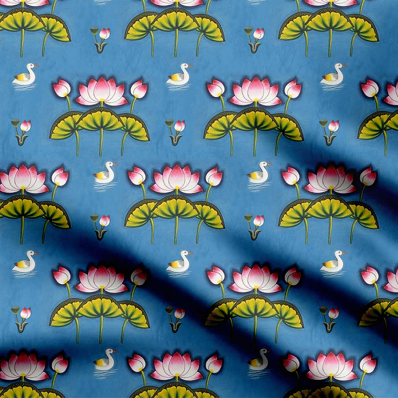 Pichwai Swan & Lotus Print Fabric