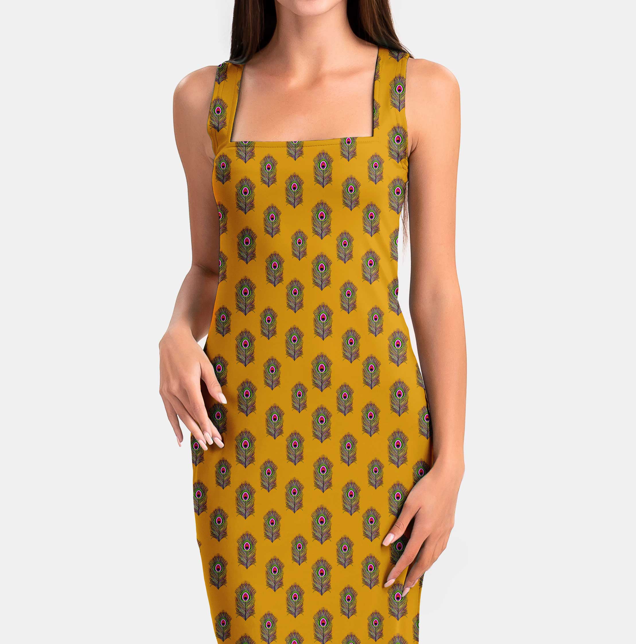 peacock fur yellow Print Fabric