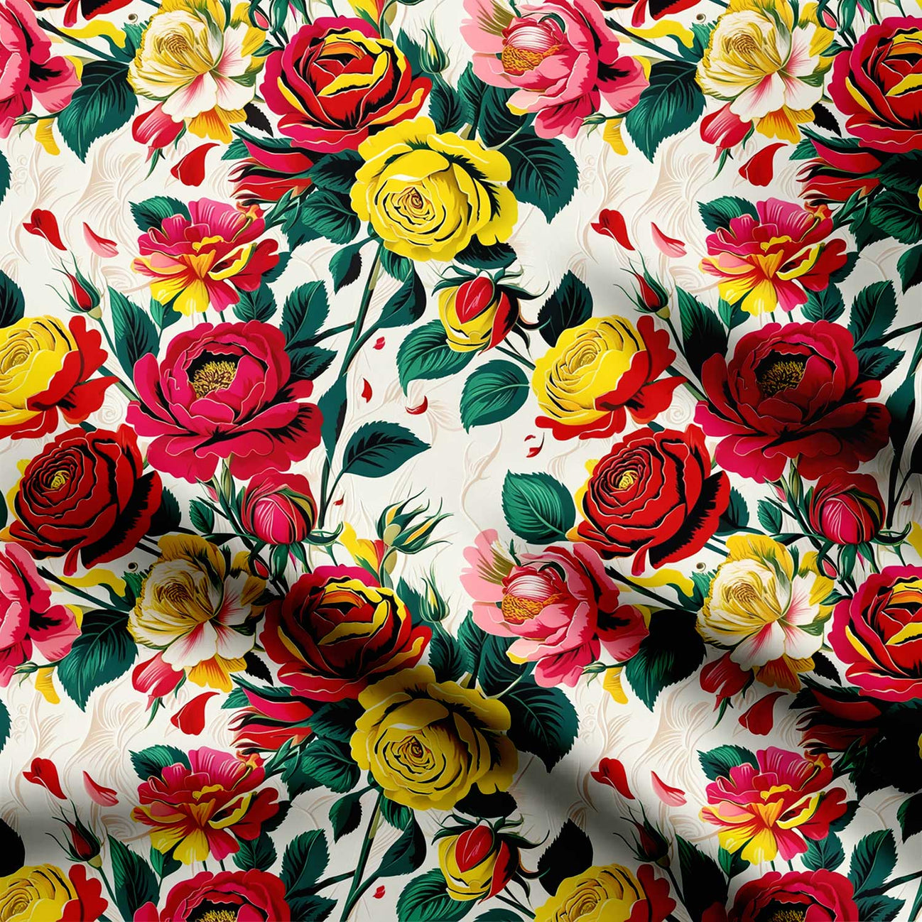 Vibrant Roses 2 Print Fabric