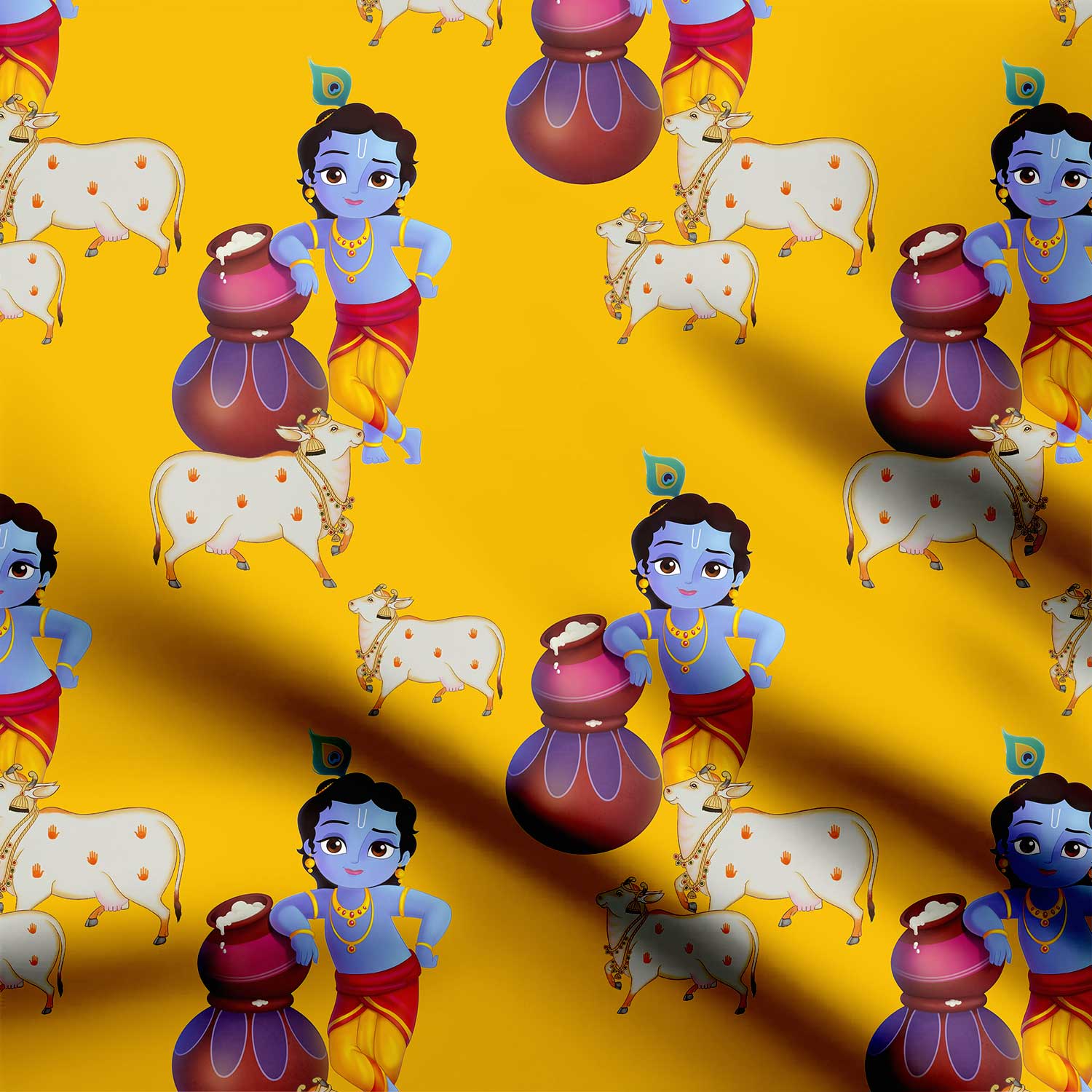 Krishna Beloved Cow Print Fabric