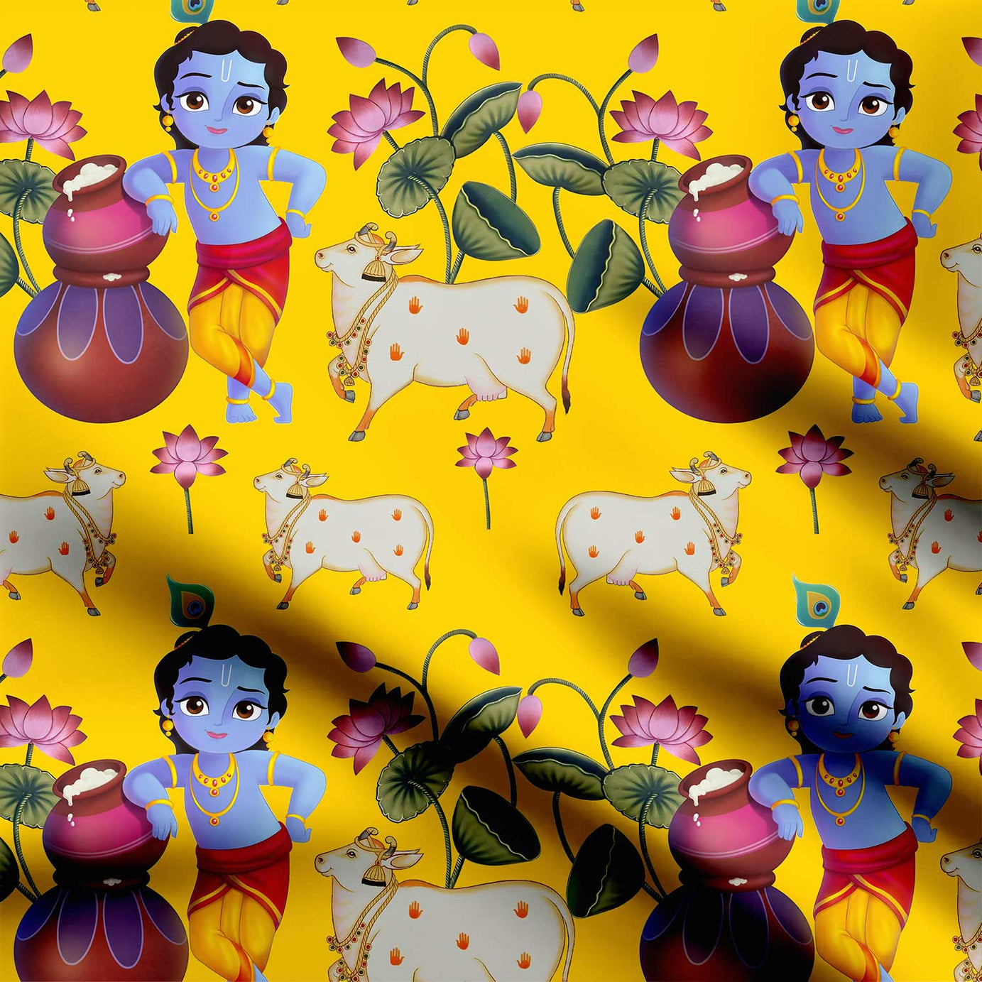 Matki Phod Krishna Leela Print Fabric