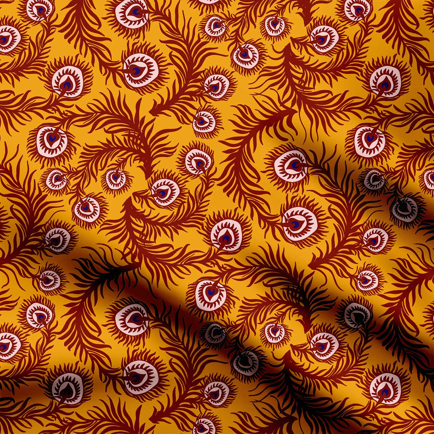 peacock design yellow Print Fabric