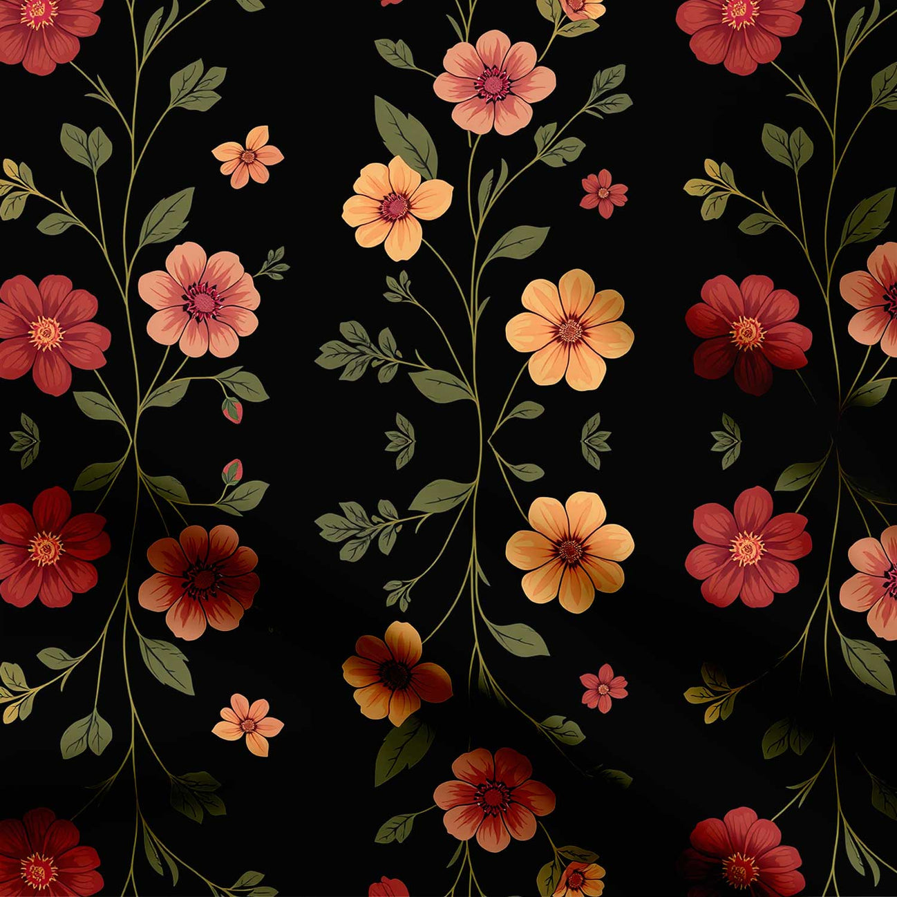 Dark Vintage Floral Print Fabric