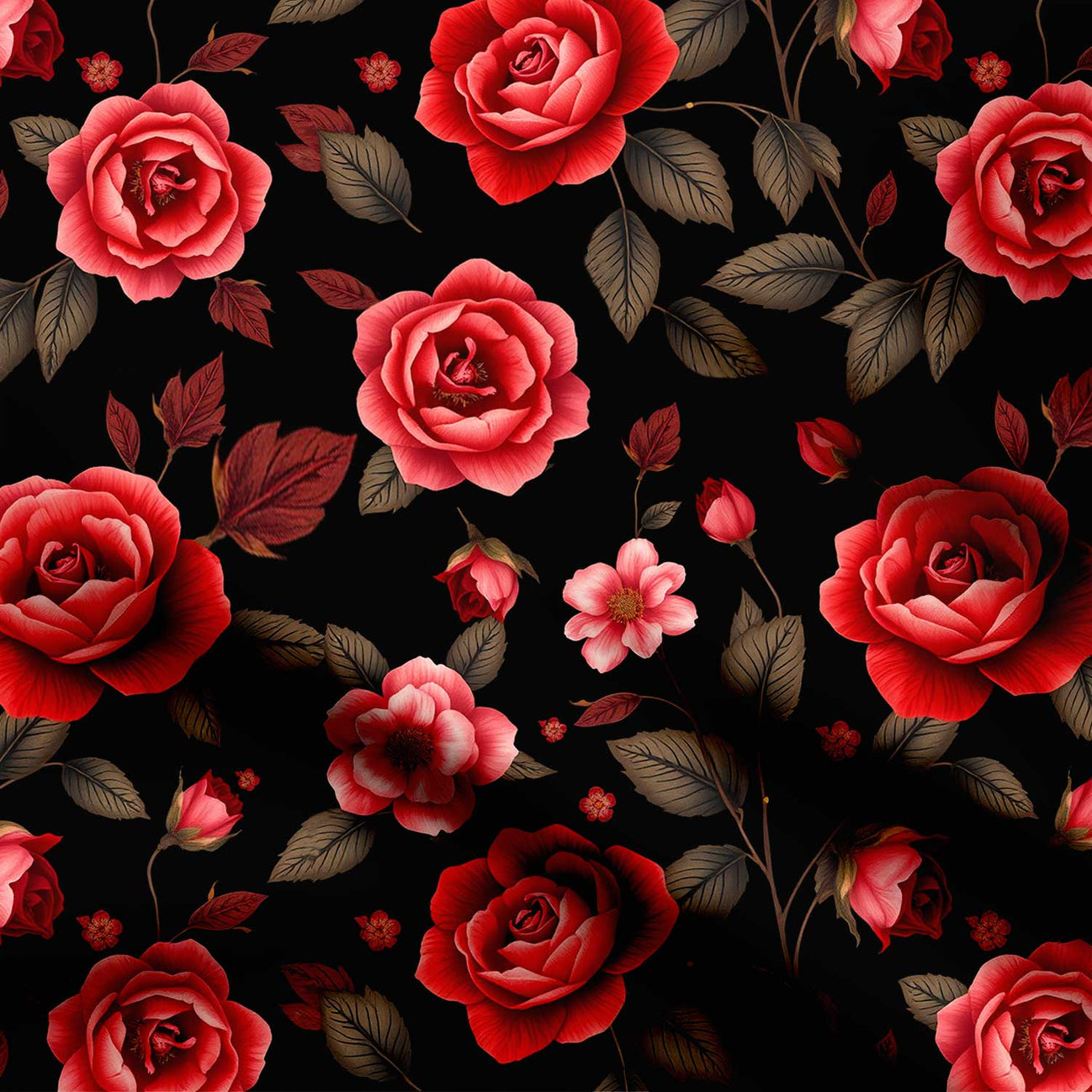 Dark Rose Blossom Print Fabric