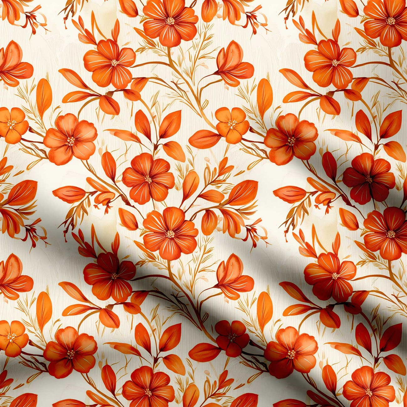 Orange Floral 1 Print Fabric