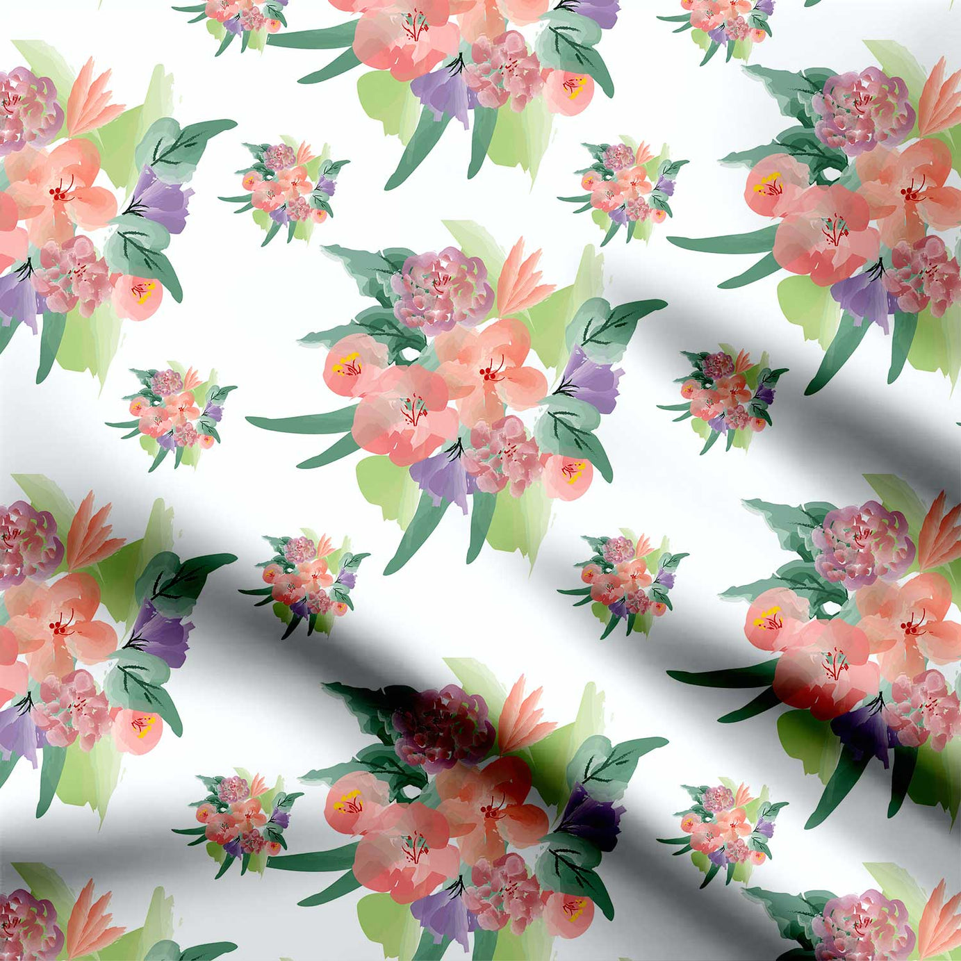 Pastel Watercolour bouquet Print Fabric