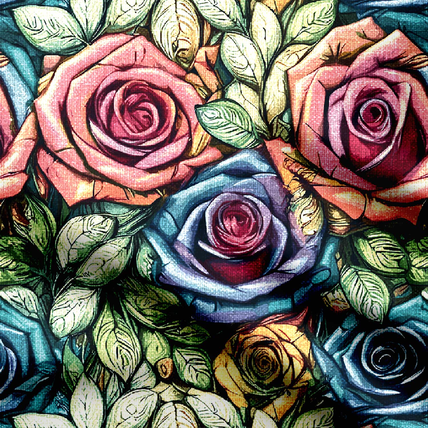 Hand paint rose pattern Print Fabric