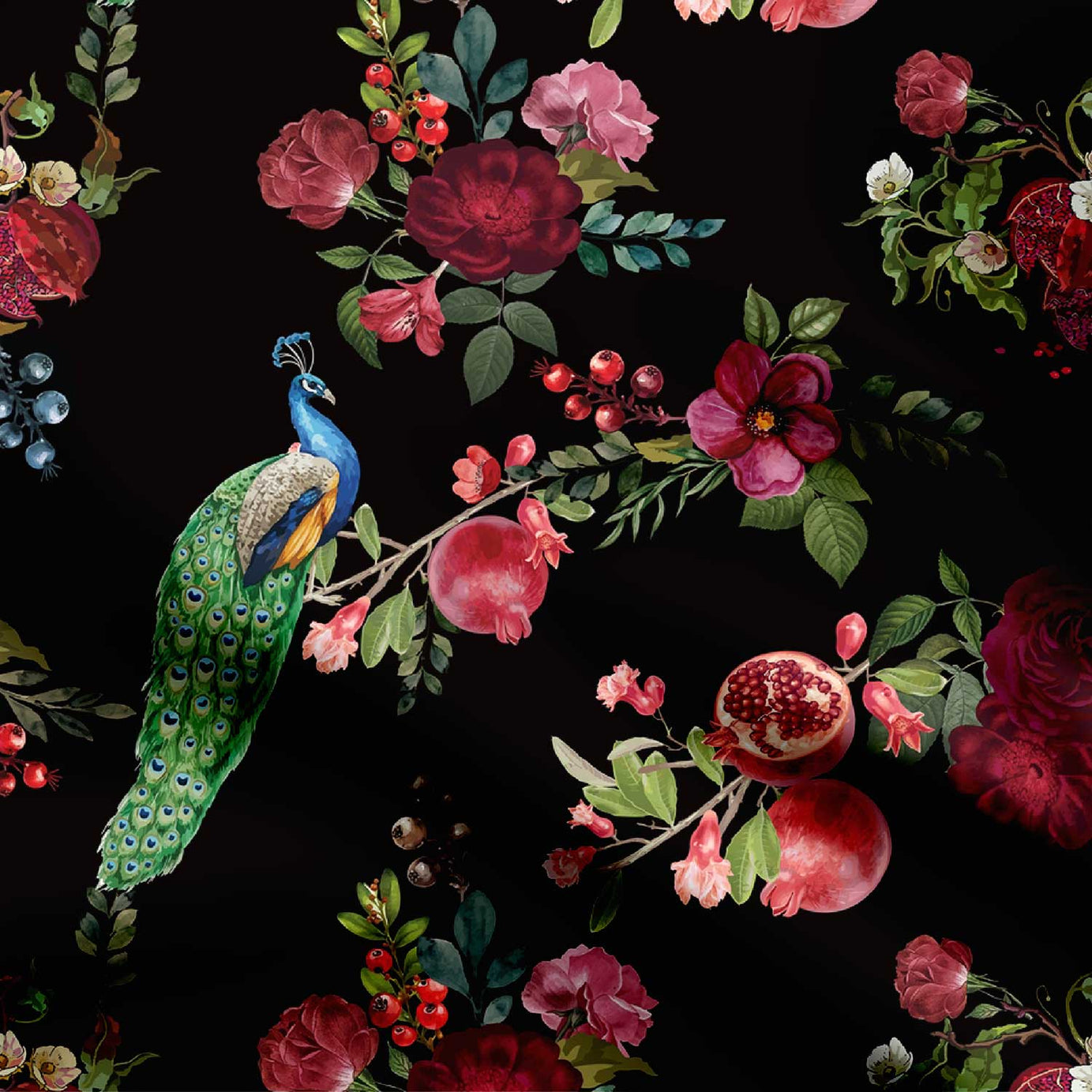 fruit flower and bird Print Fabric