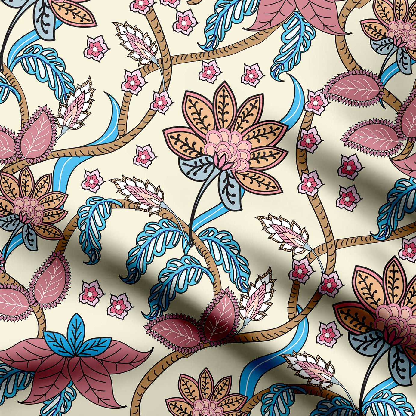 Indian floral Pink forest Print Fabric