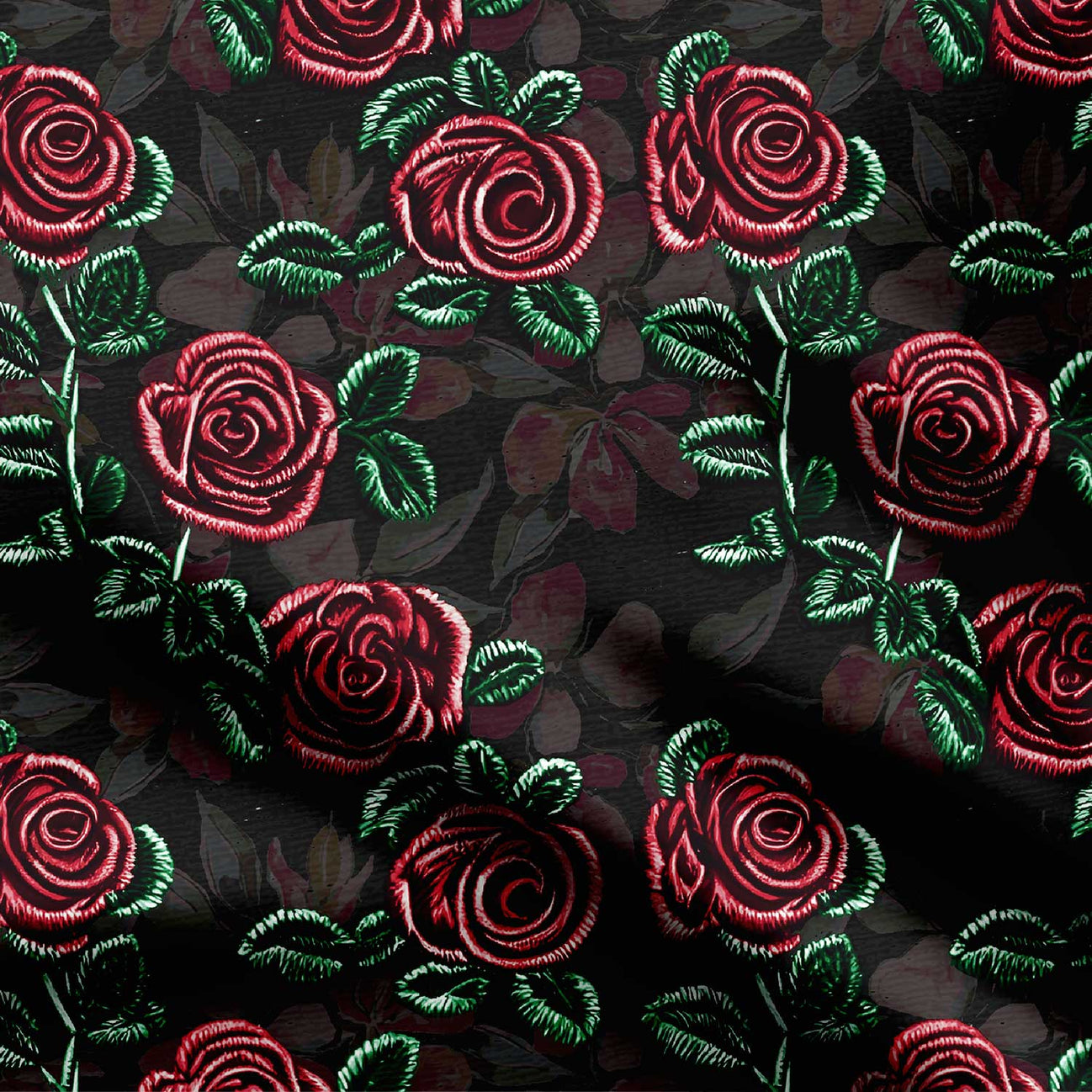 rose pattern with embroidery effect Print Fabric