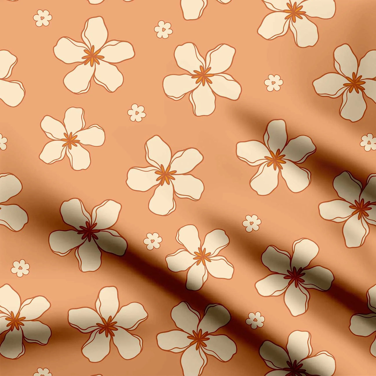 Retro Groovy Floral Print Fabric