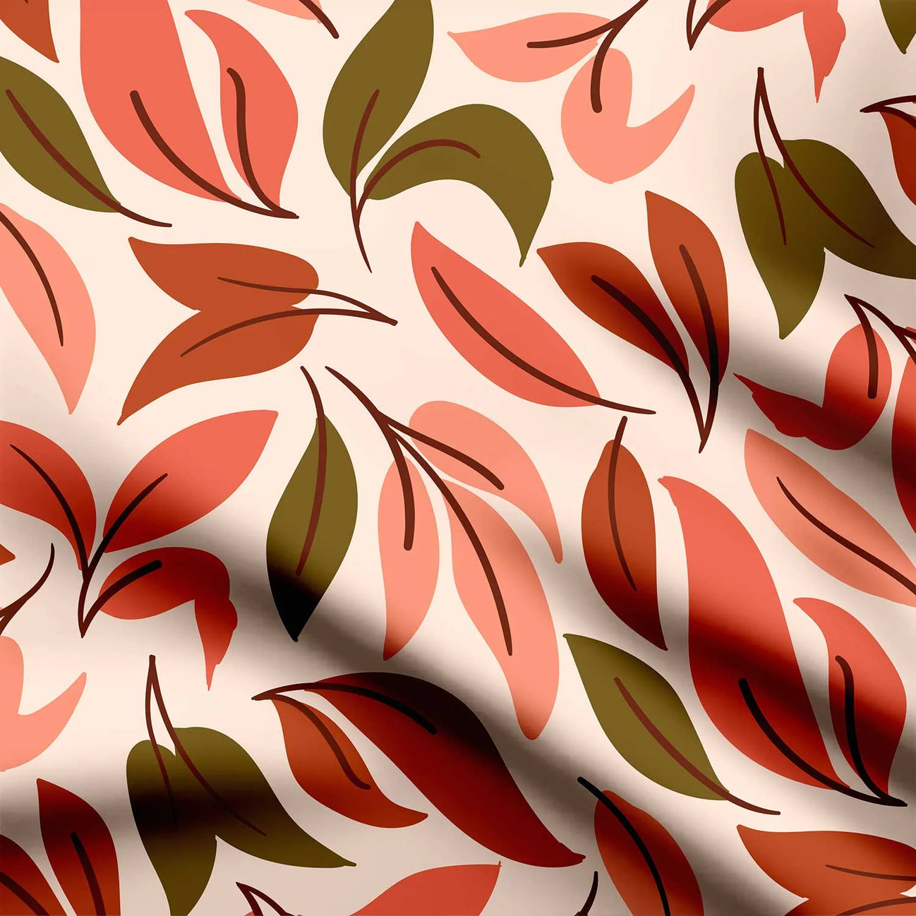 Leafy Whimsy Rust Brown &amp; Albescent White Print Fabric