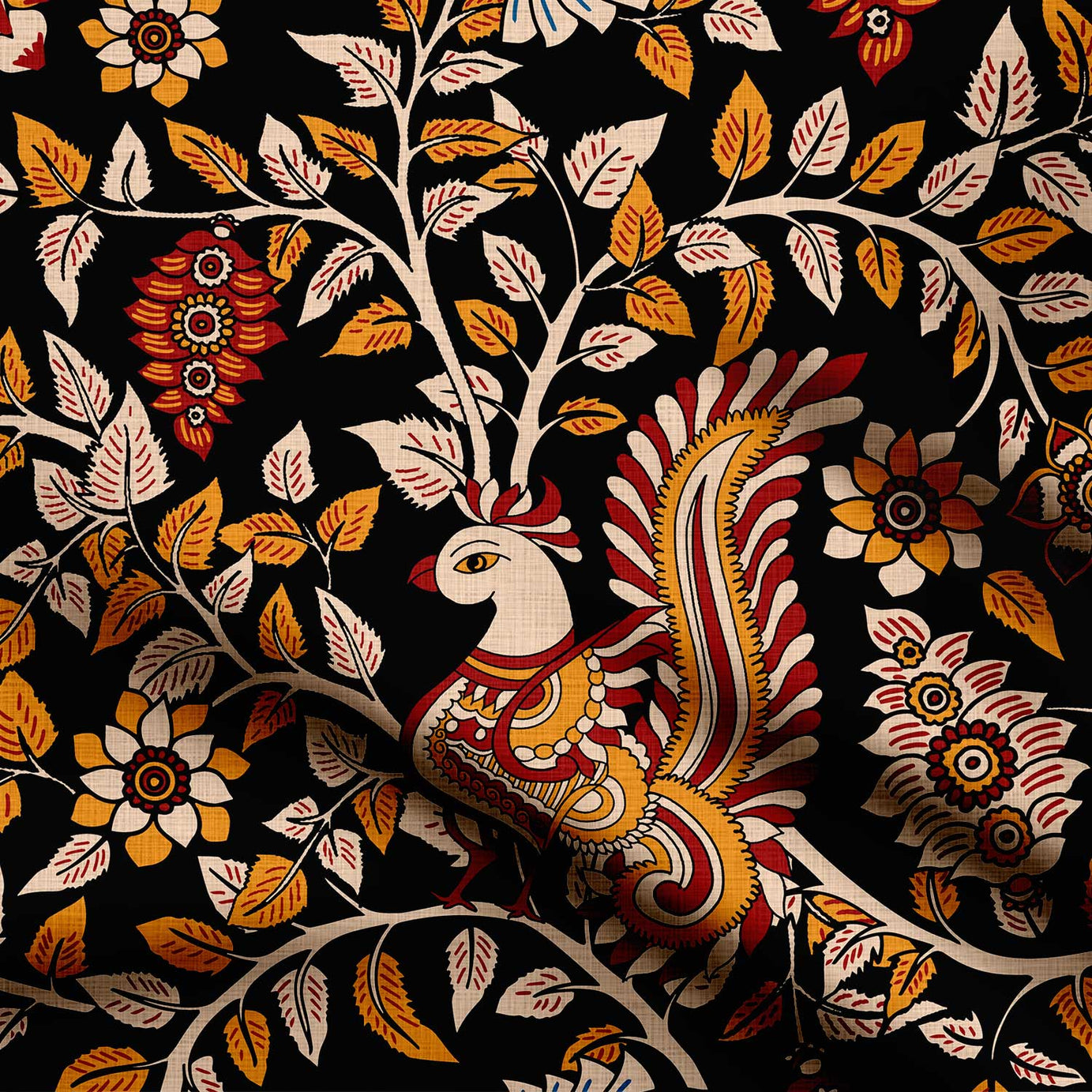 kalamkari Canopy-Black Print Fabric