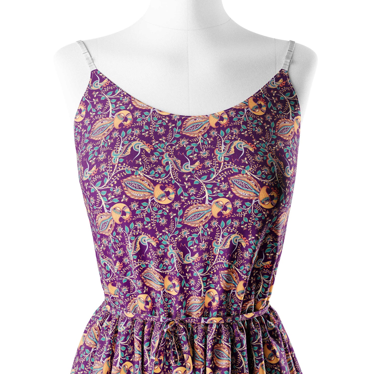 Mauve peacock blooms kalamkari Print Fabric