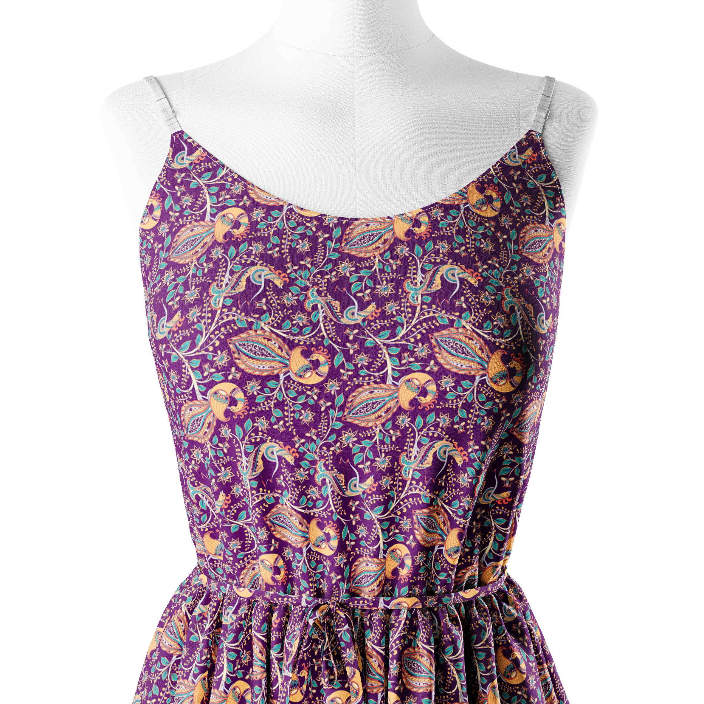 Mauve peacock blooms kalamkari Print Fabric