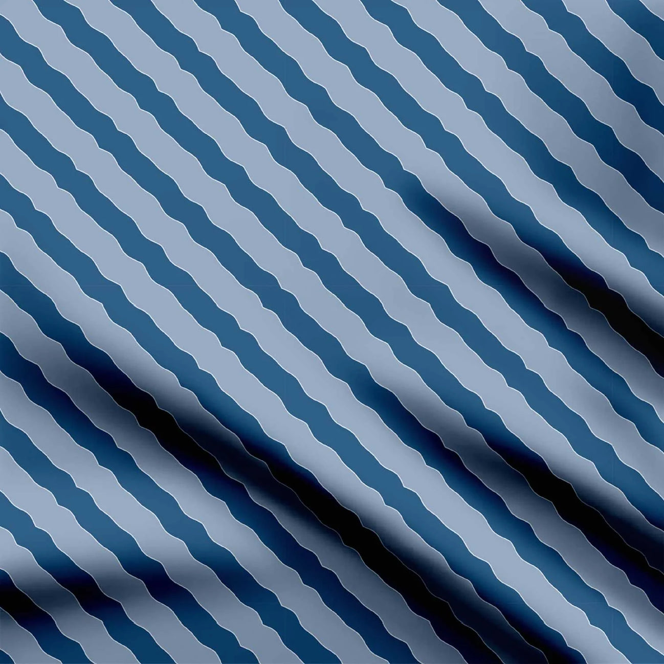 Waving Blue Line Print Fabric