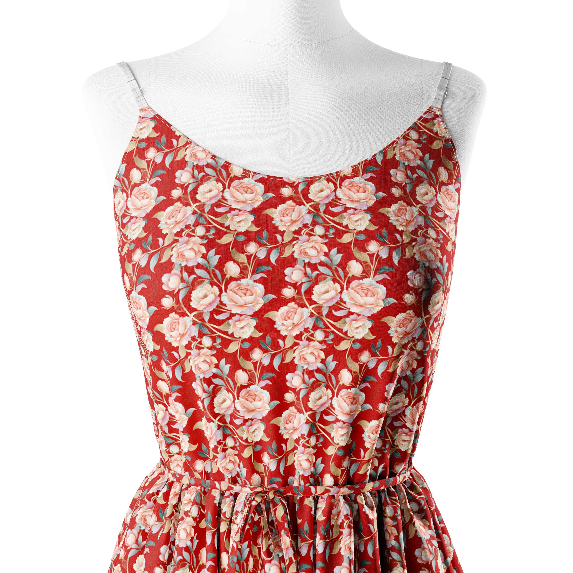 Red Pink Floral Print Fabric