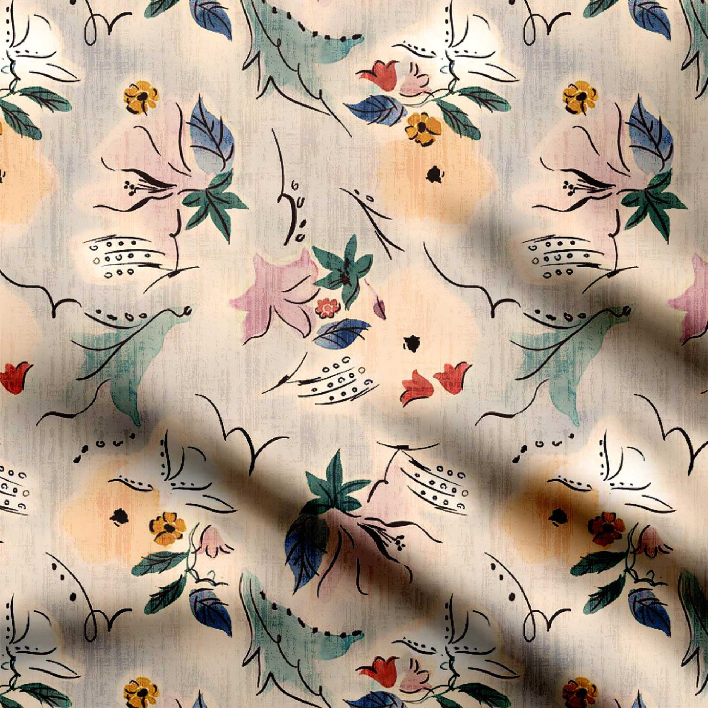 Creamy ground new flower Print Fabric