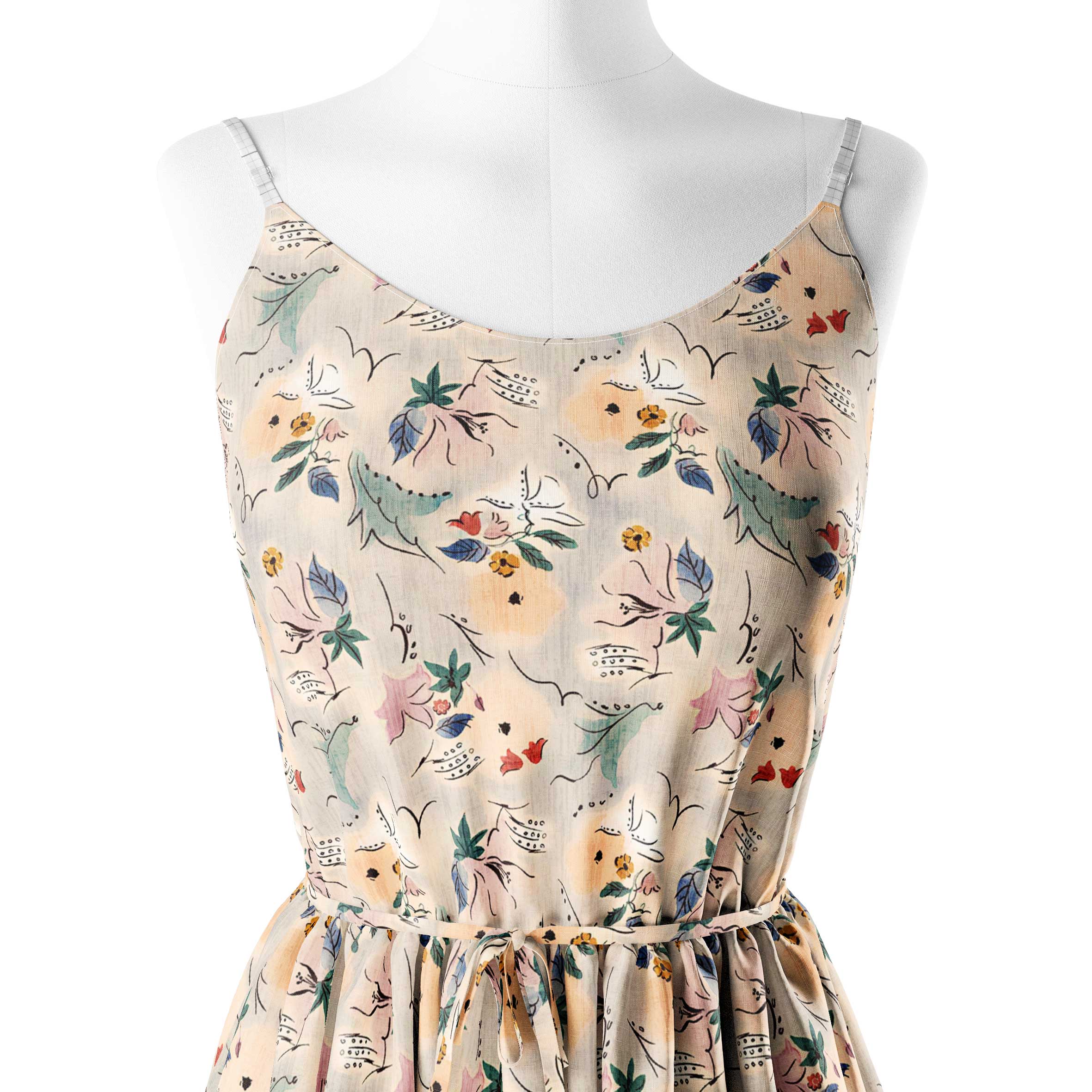 Creamy ground new flower Print Fabric