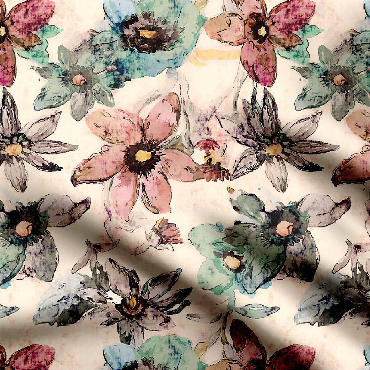 Vector feel pastel color floral Print Fabric