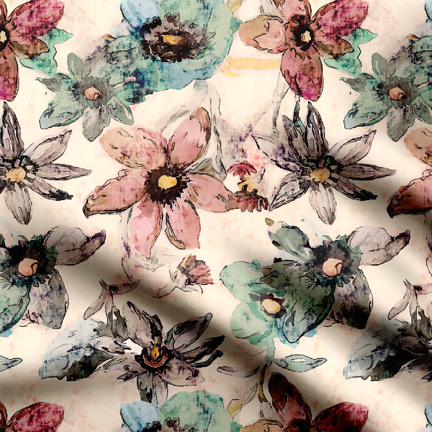 Vector feel pastel color floral Print Fabric