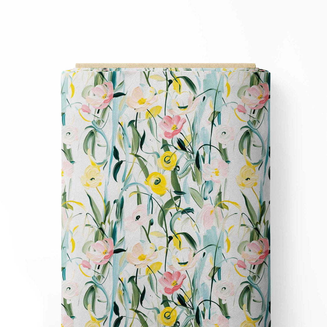 Watercolor Stripe Flowers Print Fabric