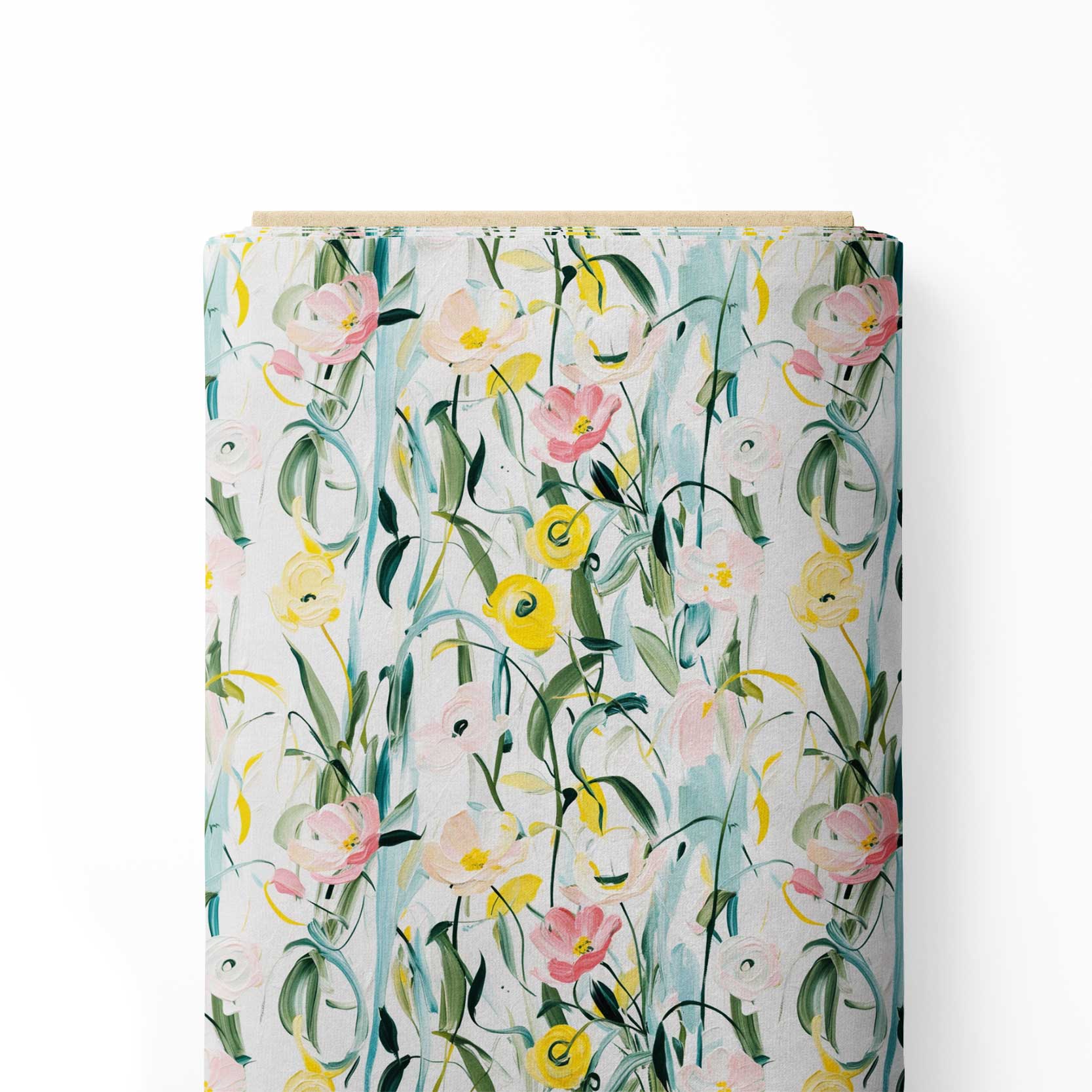 Watercolor Stripe Flowers Print Fabric