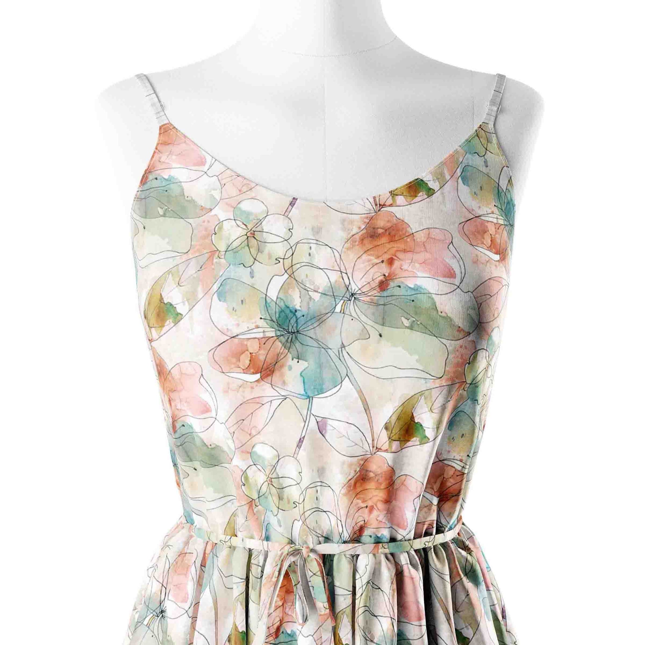 Watercolor flora Satin Linen Fabric