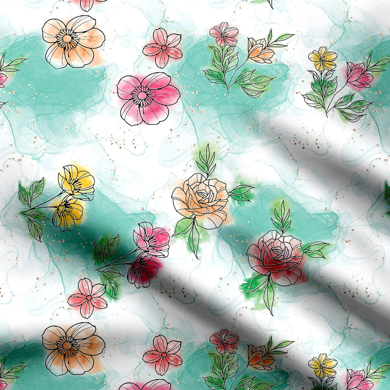 Water color roses Print Fabric