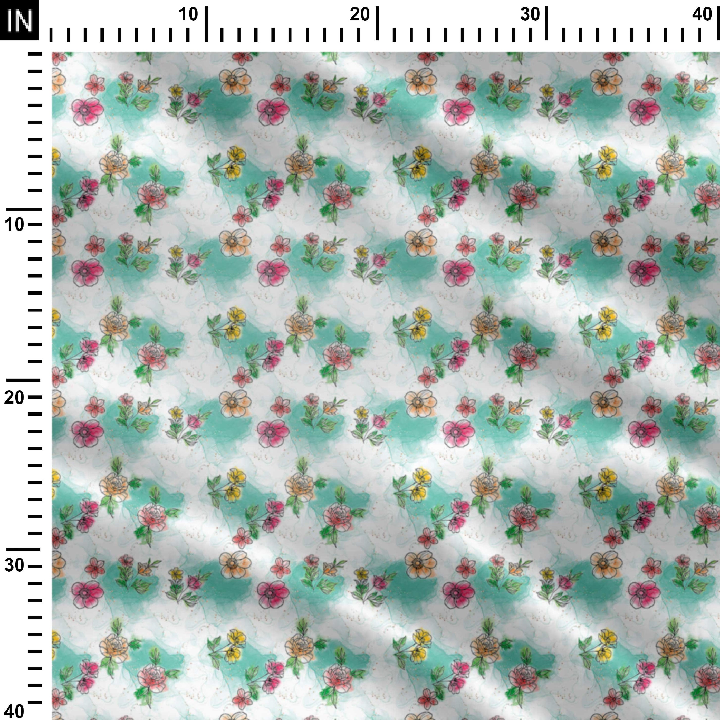 Water color roses Print Fabric