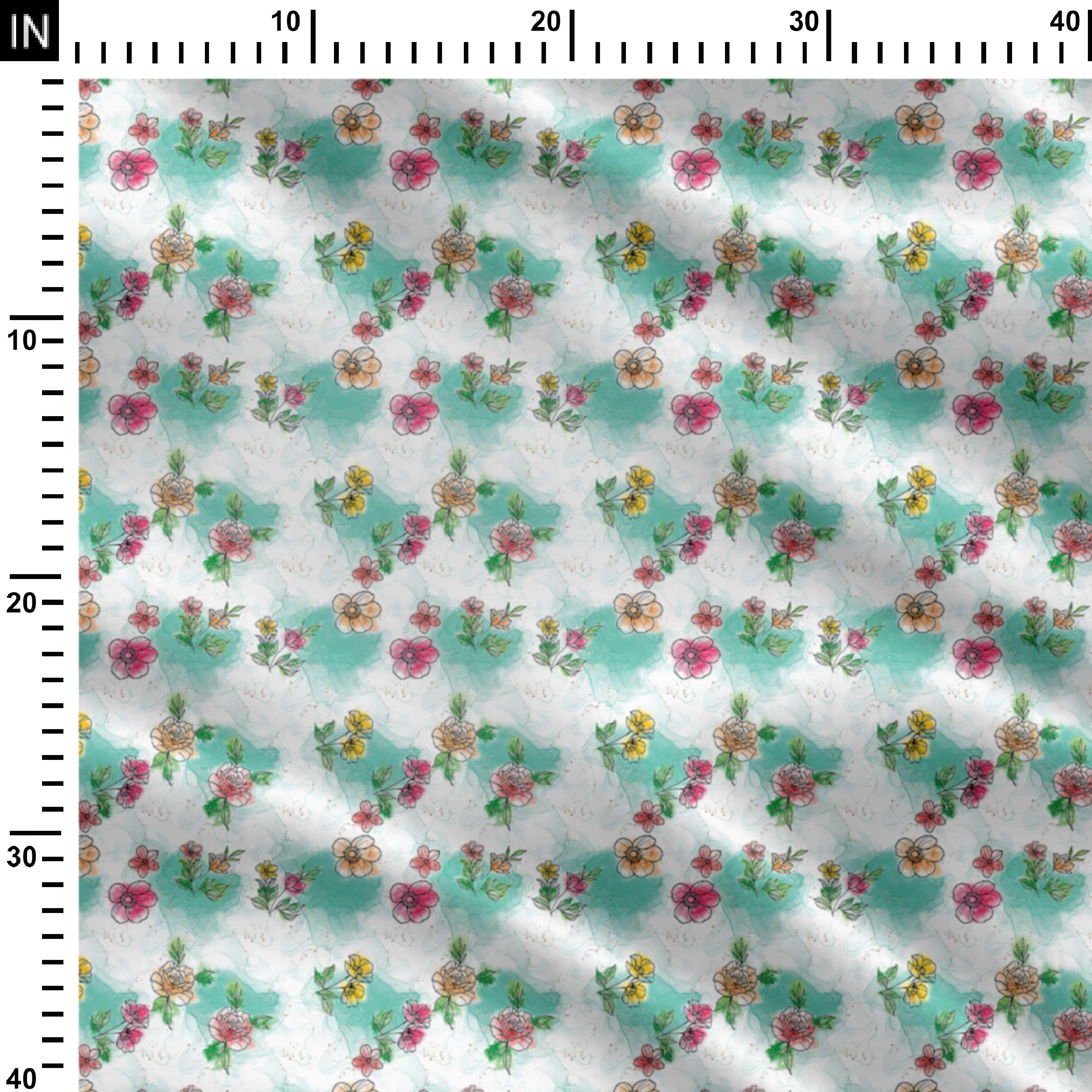 Water color roses Print Fabric