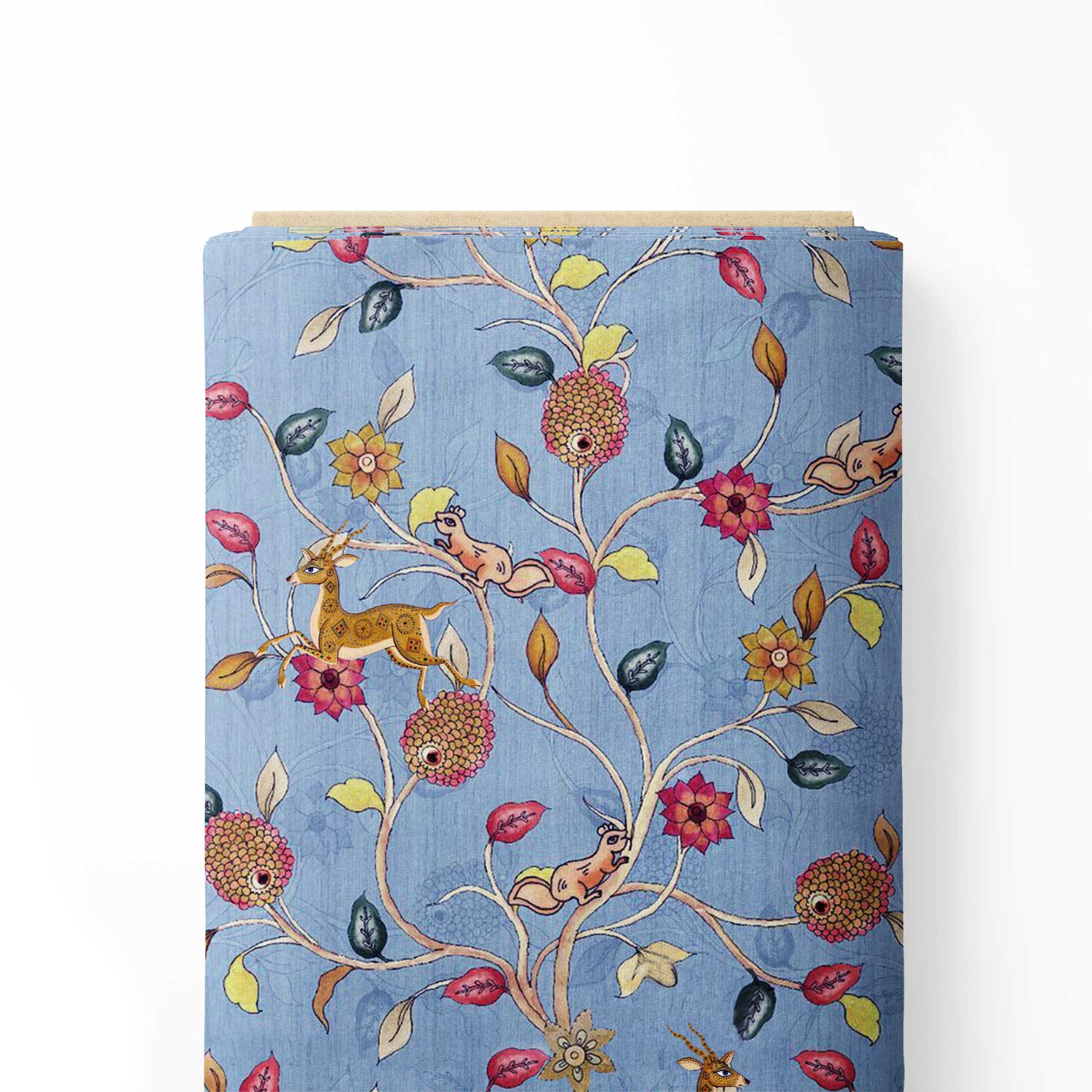 गिलहरी और प्रिय कलमकारी प्रिंट कपड़ा