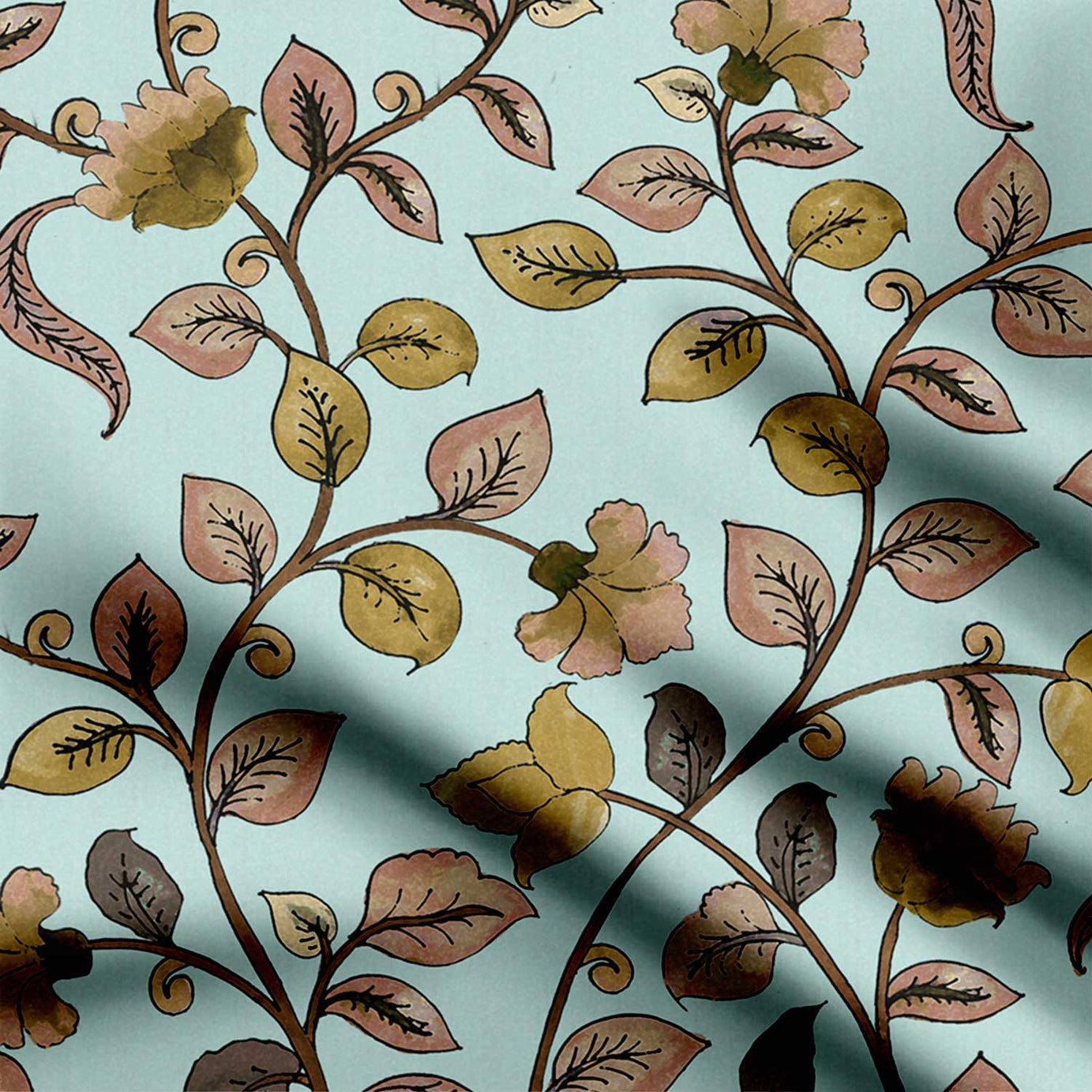 Dried Leaves Kalamkari Print Fabric