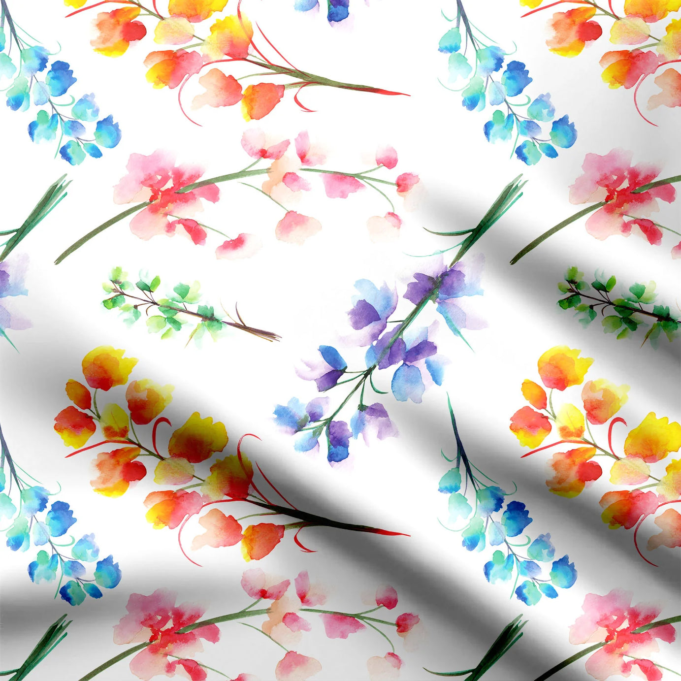 New flowers with water color touch Print Fabric