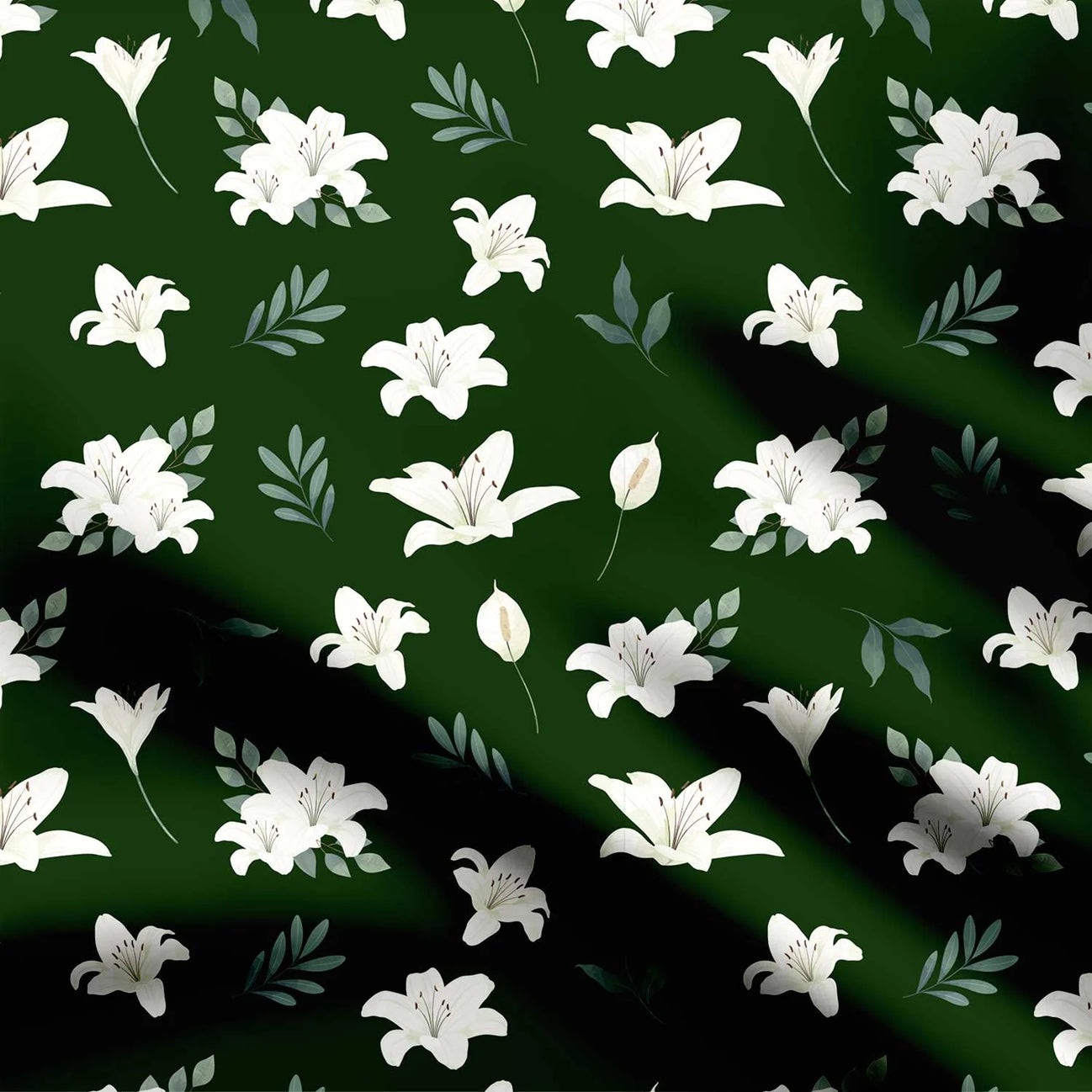 Green Lilly Floral Print Fabric