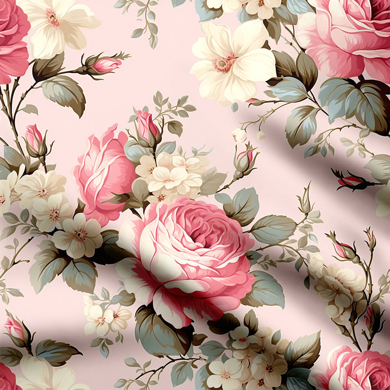 Peach Roses Print Fabric