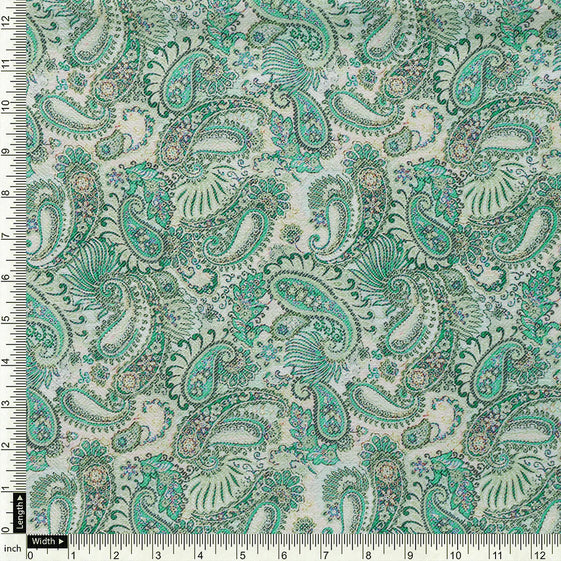 Cream Paisley Pashmina Printed Fabric