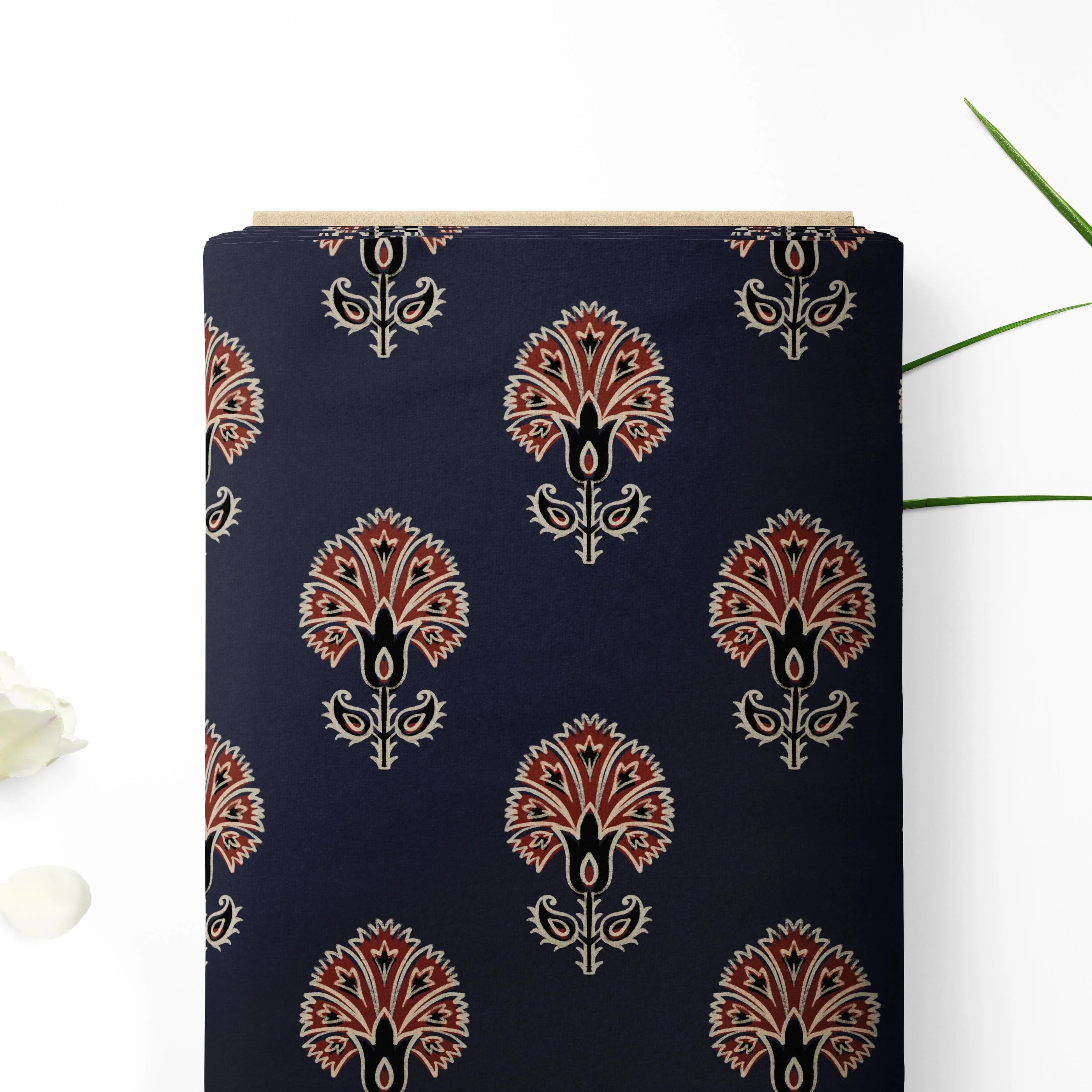 Navy blue flower buti ajrakh