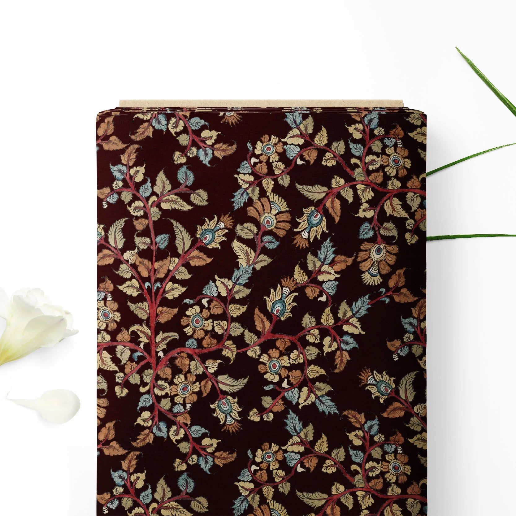 Brown Leaf Kalamkari Print Fabric