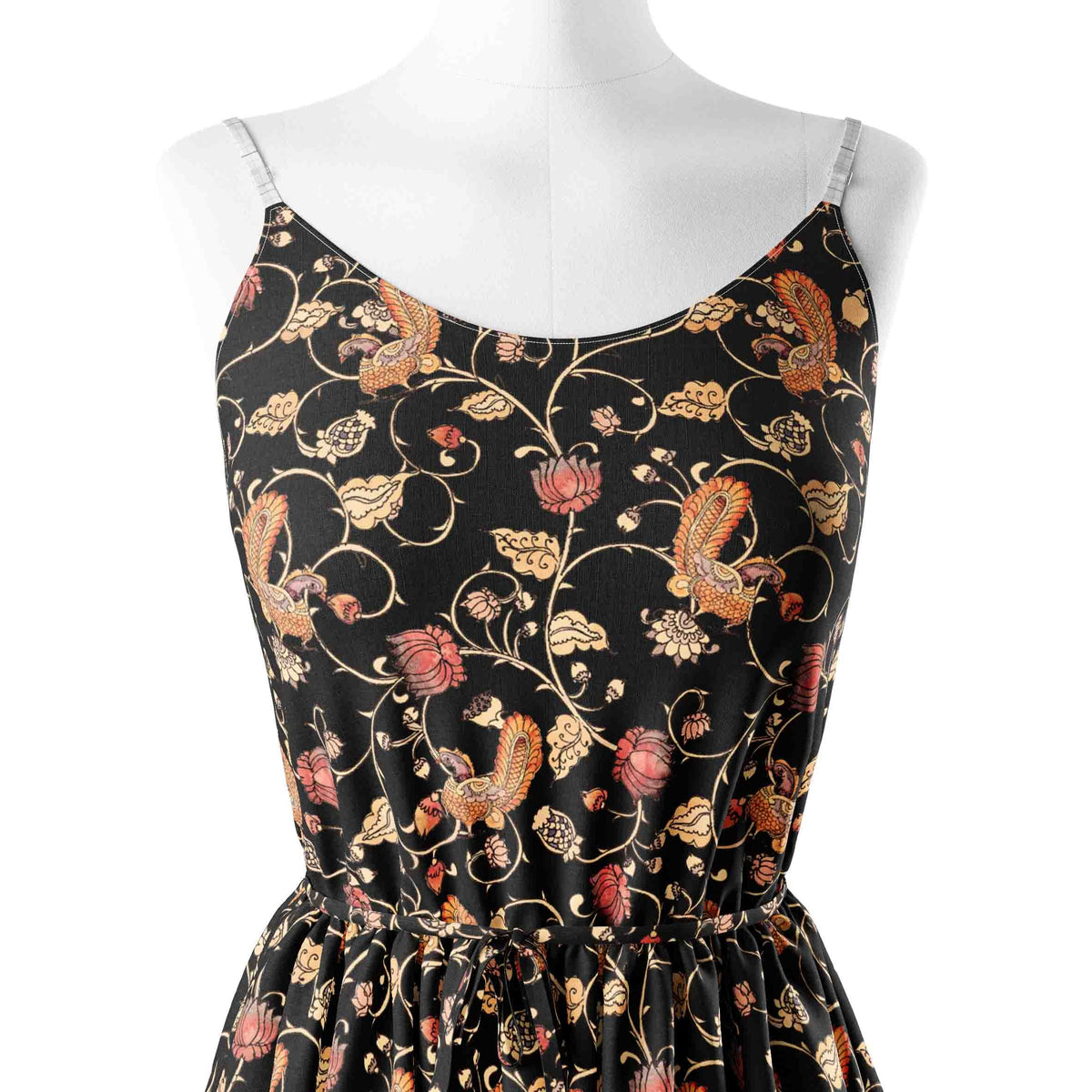 Indian floral Passion and peacock dark Print Fabric