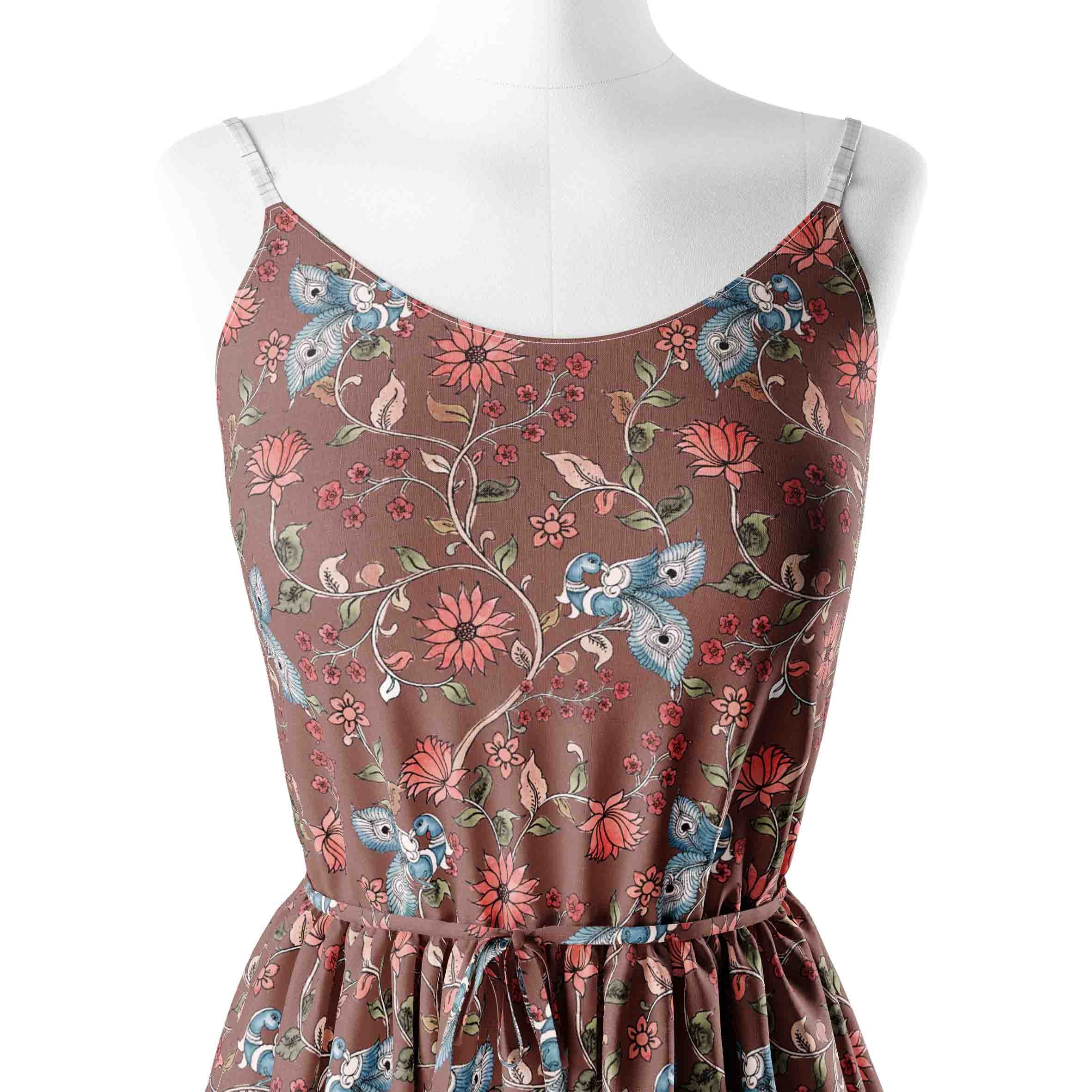 Blue Peacock Kalamkari Print Fabric