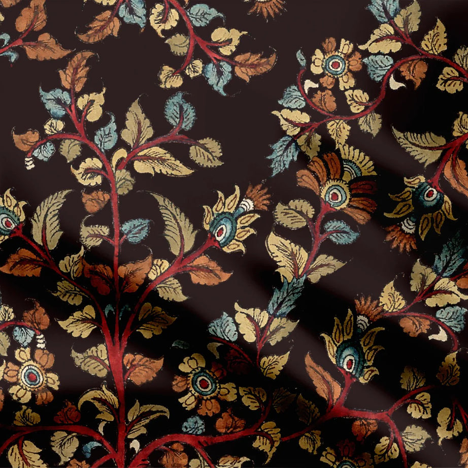 Brown Leaf Kalamkari Print Fabric