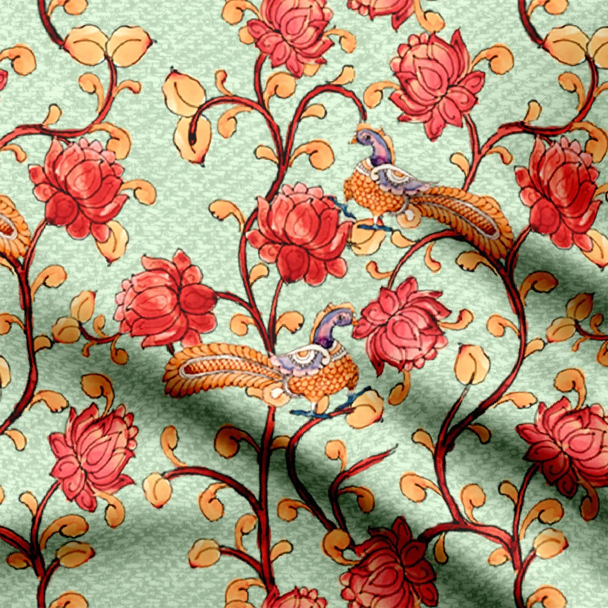 Red Lotus and Peacock