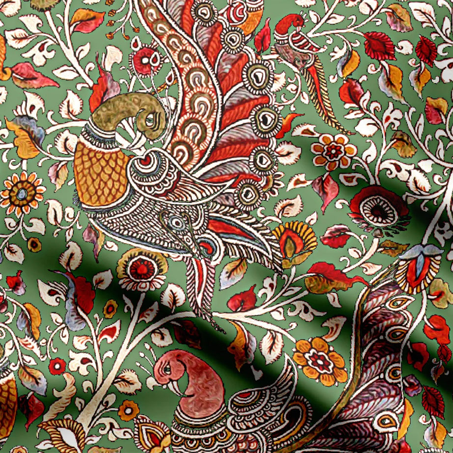 Green Peacock Kalamkari